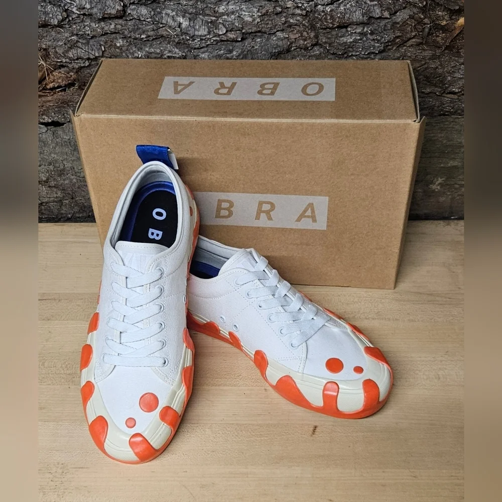OBRA white blue n orange low lace up sneaker size 9mens - Picture 3 of 7